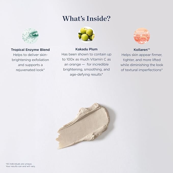 Firm + Balance Mineral Mask for Aging Skin- Exfoliating Clay Mask for Evening Complexion- Lift, Firm, Tighten Skin w/Pineapple & Papaya Enzymes, Tripeptides, Kakadu Plum