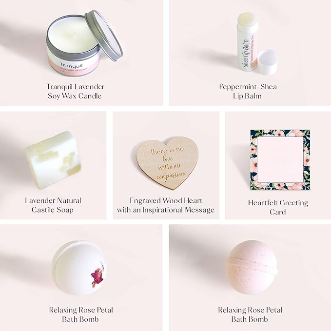 Dear Ava Spa Gifts for Women and Girls - Organic Self Care Luxury Gifting Idea Kit Set Basket - Anti Stress Relaxing Bath and Body Gift Box for Her with Heartfelt Card Confirmation Gift for Girls