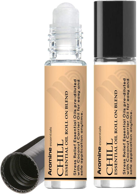 Chill (Stress Reducer and Relaxation) Essential Oil Roll On, Pre-Diluted 10ml (1/3 fl oz) 2 Pack