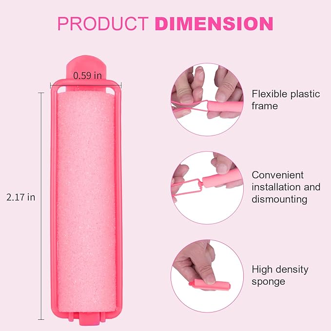 60 Pieces Foam Sponge Hair Rollers - Soft Sleeping Hair Curlers for Hair Styling (0.59inch, Pink)