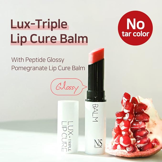 NATURAL SHINE Lux Triple Lip CURE Glossy Balm VENUS (Ruby Red) | Chapstick Hydration and Exfoliator | Overnight Lip Treatment Care Deep Nourishing for Dry Cracked Chapped Lips (0.17oz)