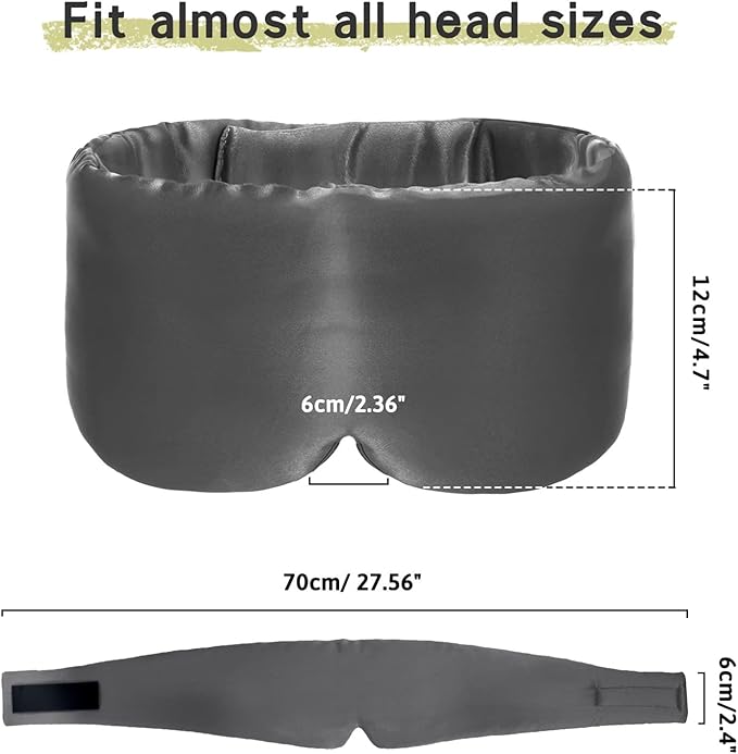 100% Handmade Bamboo Sleeping Eye Mask for Women for Men,Night Masks,Organic Sleep Mask,Blockout Eye Mask for Sleeping,Large Size Adjustable (1 PC, Dark Grey)