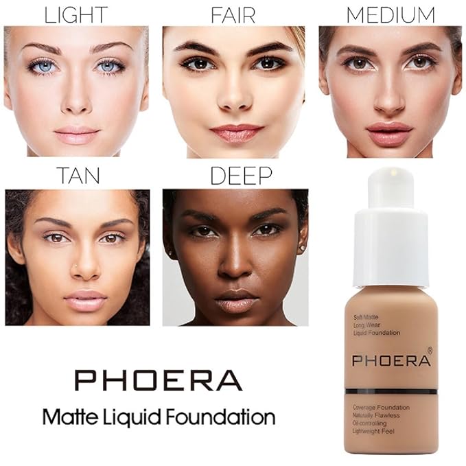 2 Pack PHOERA Foundation,Matte Oil Control Concealer Foundation Cream,PHOERA Long Lasting Waterproof Matte Liquid Foundation for Women Girls (102 Nude+103 Warm peach)