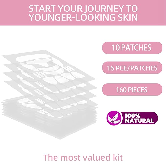 Face Wrinkle Patches – for Forehead Lines, Frown Areas, Smile Creases & Fine Signs – Overnight Anti-Aging Facial Stickers to Smooth Skin, Safe and Gentle for All Skin Types, 160 Pcs Included