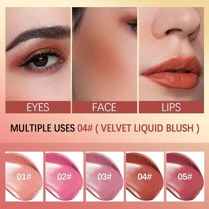 Velvet Liquid Blush, Natural Matte Finish Looking, Dewy Cheek Tint, Soft Cream Face Blush,Moisturizing Lightweight Blendable Feel,Long-Lasting 0.25 oz/7.5ml - 02#
