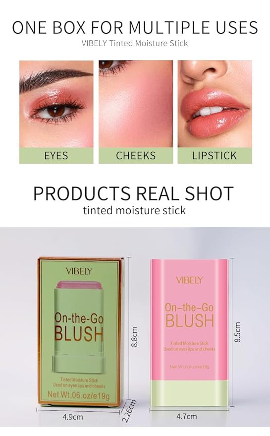 Multi-Use Makeup Blush Stick, Cream Blush Stick, Tinted Solid Moisturizer Stick for Cheek & Eyes & Lips, Waterproof Natural Nude Makeup, Suitable for All Skin (3#Coral Orange)