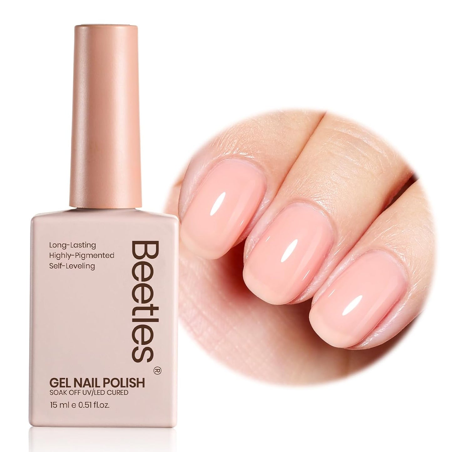 Beetles Nude Gel Nail Polish - 15ML Nude Pink Natural Gel Polish Nail Concealer Jelly Gel Nail Polish Soft Sheer Nail Polish Soak Off UV Nail Lamp French Nail Art Manicure Gift for Women