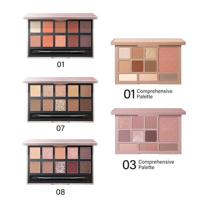 10 Color Eyeshadow Palette, Matte, Shimmer, Glitter Pigment Eye Shadow Makeup Pallete, Neutral Nudes Sunny Orange Eye Makeup Palette with Brush & Mirror, 01.Sunset