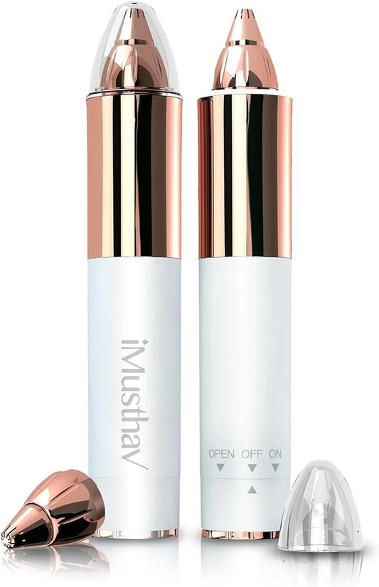 Portable Eyebrow Hair Remover for Women – Painless, Fast & Precise Flawless Electric Razor & Epilator for Eyebrow, Nose, Ear Hair Removal – 18K Gold-Plated, 360° LED Light