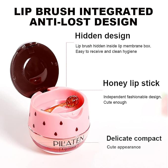 Bee Lip Balm Honey Pot, Honey & Strawberry & Watermelon&Lime Lip Mask Overnight Moisturizing Lip Sleep Mask with Stick Hydrating & Prevention Dry and Cracked Lip Scrubs Exfoliator