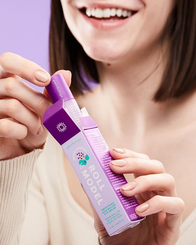 Patchology Jade Facial Roller with Peptides and Bakuchiol Serum for under eyes - Patchology Smoothing Roll Model - firms and smooths skin while reducing visible fine lines. 1 count.