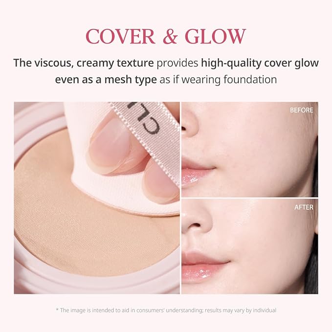 CLIO Kill Cover Mesh Glow Cushion Foundation ([Refill Included] 15g*2, 21N LINEN), Glass Skin, Long-Lasting, Lightweight, Buildable Coverage, Glowy Skin Makeup