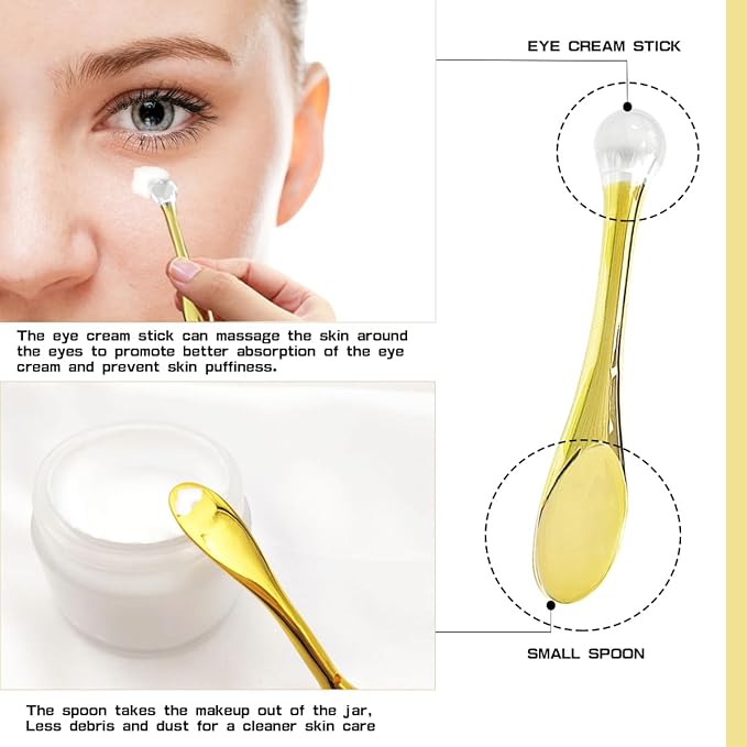 6Pcs Mini Eye Roller Plastic Eye Cream Massager Sticks Makeup Spatula Scoop Dark Circle Remover Beauty Cosmetic Tool for Skin Care,Golden