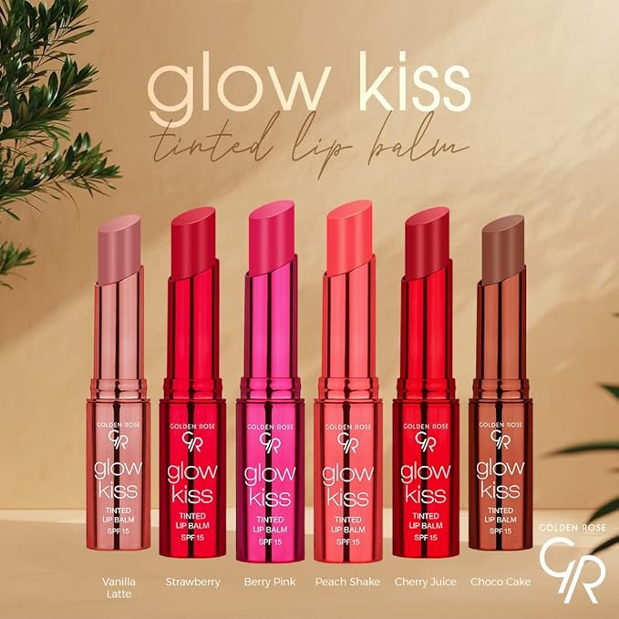 Golden Rose Cosmetics Glow Kiss Tinted Lip Balm with SPF15, Vegan Formula (Choco Cake)