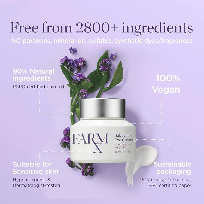 Farm Rx Bakuchiol Eye Cream - Vegan Revitalizing Cream to Reduce Dark Circles and Wrinkles Under and Around the Eyes, an Alternative to Retinol (30ml/1 fl oz) Clean Beauty