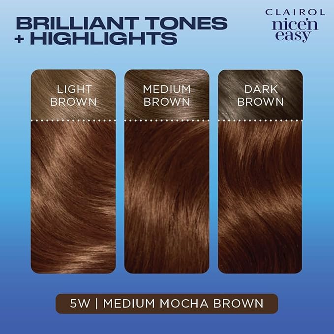 Clairol Nice'n Easy Permanent Hair Dye, 5W Medium Mocha Brown Hair Color, Pack of 3