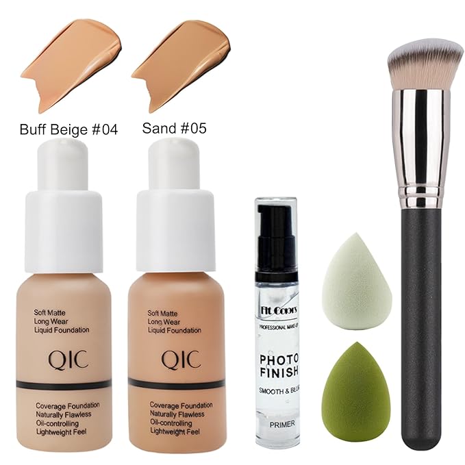 All In One Makeup Kit Full Kit 12 Colors Eyeshadow Palette,6 Colors Lipstick Set,2 Full Coverage Foundation,Primer,Eyebrow Soap,Waterproof Eyeliner and Mascara (104 Buff Beige +105 Sand+ Matte Shadow)