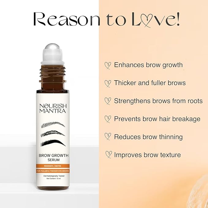 Nourish Mantra - Brow Growth Serum | Formulated with Redensyl, Biotin, Peptides & Amino Acids | for Brow Growth and Thickness | Eyebrow Growth Serum | 10 ml