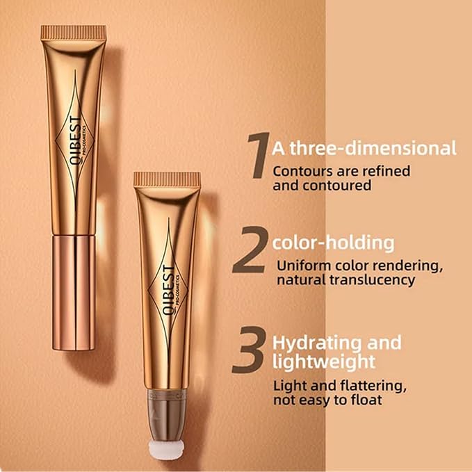 3Pcs Contour Beauty Wand,Liquid Face Concealer Contouring with Cushion Applicator,Liquid Blush Shading Bronzer Stick Natural Matte Finish, Lightweight Blendable Super Silky Cream Contour Stick Makeup