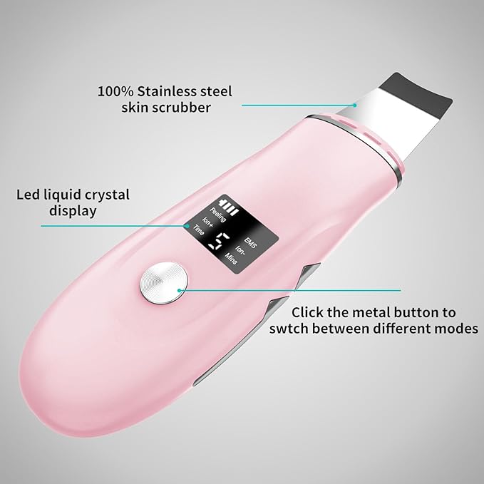 Skin Scrubber Facial Spatula - 4-in-1 Deep Cleansing Tool for Pore Extraction, Fast Charging Dock Blackhead Remover Face Spatula for Facial Skincare Women Gift (Pink)