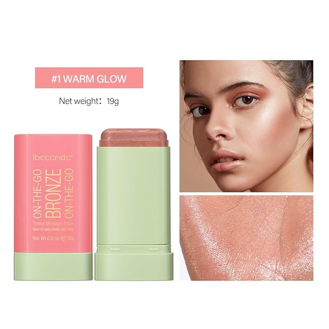 Multi-Use Makeup Blush Stick, Tinted Solid Moisturizer On-the-Go Blush, Multi-use Cream Blush Stick for Cheek & Eyes & Lips, Waterproof Natural Nude Makeup for All Skin (1# Warm Glow)
