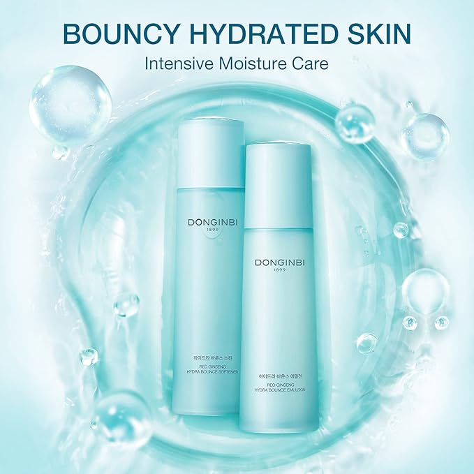 DONGINBI Hydra Bounce Korean Skin Care Set - Face Toner, Lotion, and Moisturizer with Red Ginseng and Hyaluronic Acid for Soft, Supple, and Hydrated Skin - Korean Face Moisturizer