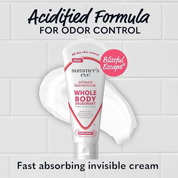 Summer's Eve Whole Body Deodorant Cream, Blissful Escape, 3 fl oz + Summer's Eve Blissful Escape Daily Refreshing All Over Feminine Body Wash, Removes Odor, Feminine Wash pH Balanced, 15 fl oz