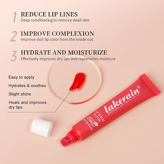 Lip Butter Balm, Day/Night Hydrating Lip Mask, Moisturizing Lip Balm Butter, Ultra-Nourishing Lip Care Moisturizer, Lip Butter Gloss Shine Lip Glow Oil Makeup#4 Poppy