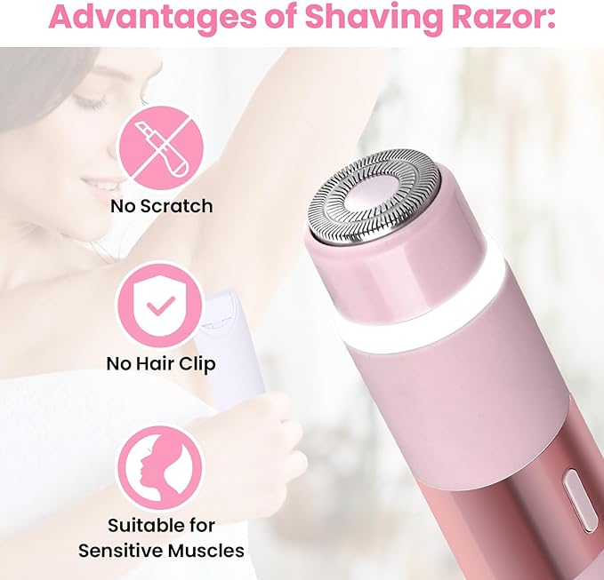 Bikini Trimmer for Women, Glow Aura Womens Shaver, Quiet Dual Head Waterproof Cordless Rechargeable Painless Trimmer for Underarms, Legs, Body (Pink)