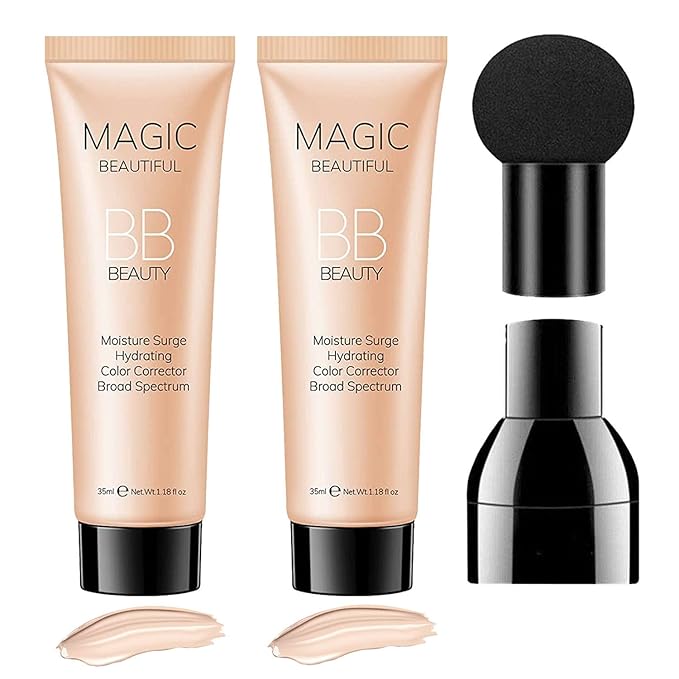 Sulily 2 Pcs BB Cream Full Coverage Foundation,Hydrating Natural Flawless Concealer, Clean Nude Makeup Base,Color Correcting Oil-Free BB Cream(ivory)