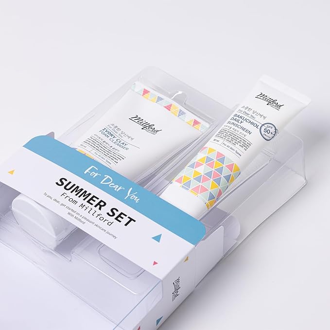 Summer Set with Ivory Foam Cleanser and Bakuchiol Daily Sun Moisturizer, Korean Skin Care, Firm and Soft Cream Foam, Sun Protection, Moisturizing, No White Cast, Quick Absorption, Gift Set