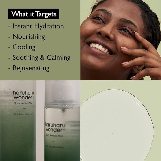 haruharu Wonder Black Bamboo Mist, 2.7 fl.oz. Hydrating and Firming Skin, Black Rice, Panax Ginseng for Clean and Smooth Skin Surface, Korean Skincare, Vegan, Cruelty Free