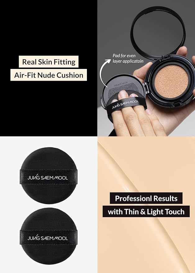 JUNG SAEM MOOL Essential Skin Nuder Longwear Cushion 0.98 Fl Oz (Fair Light), Refill Included, 24H Lasting Cushion Foundation with High Coverage, Semi-Matte Natural Finish, Korean Foundation Makeup