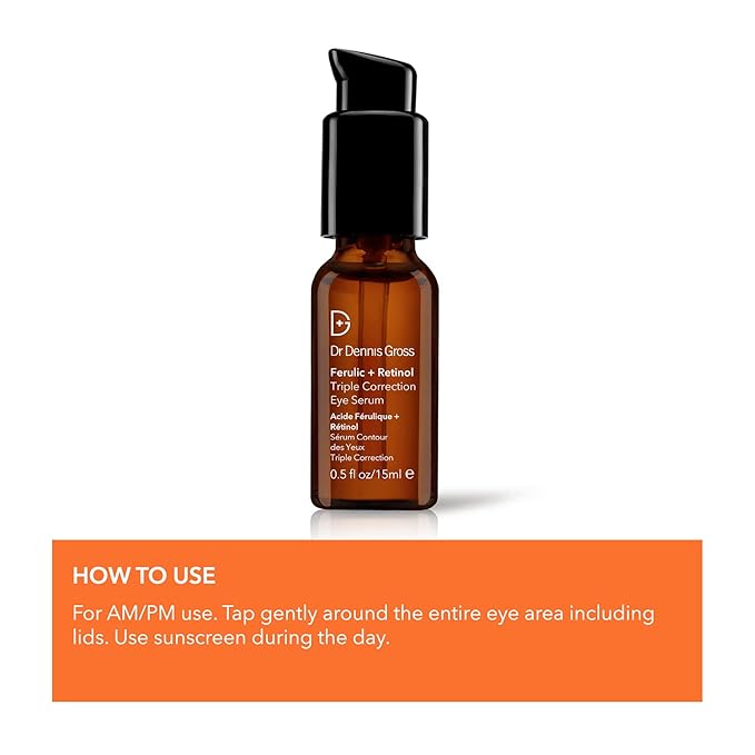 Dr. Dennis Gross Ferulic + Retinol Triple Correction Eye Serum: for Wrinkles, Loss of Elasticity, and Rough Texture, 0.5 fl oz
