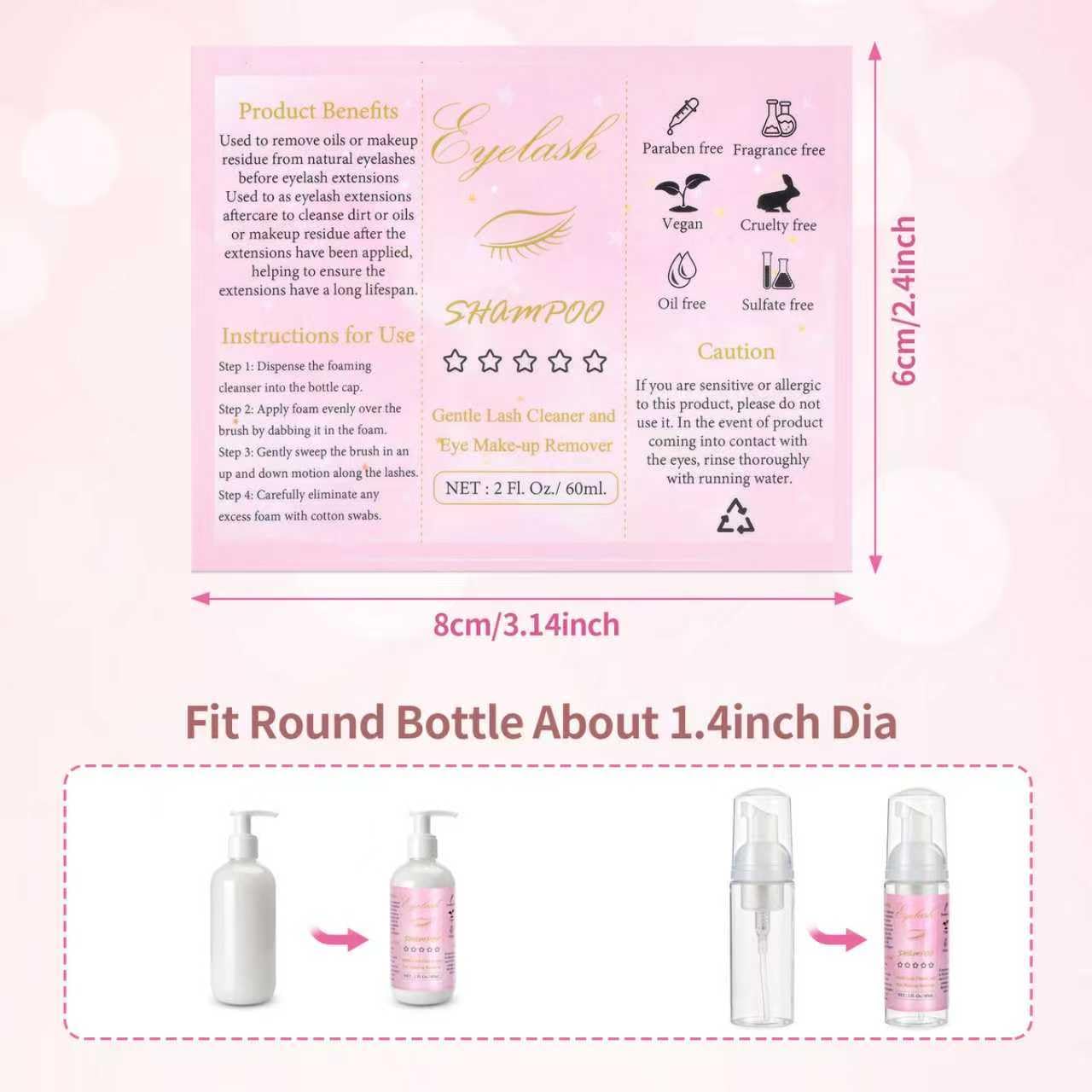 100 Pcs Lash Shampoo Bottle Brushes Set 20 Empty Foam Pump Dispensers 20 Label Stickers 20 Mascara Wands and Tubes 20 Cleansing Brush 20 Bag for Eyelash Extensions Aftercare(White)