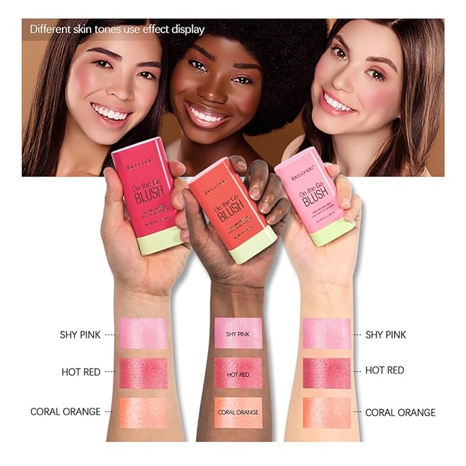 Multi-Use Makeup Blush Stick, Cream Blush Stick, Tinted Solid Moisturizer Stick for Cheek & Eyes & Lips, Waterproof Natural Nude Makeup, Suitable for All Skin (2#Hot Red)