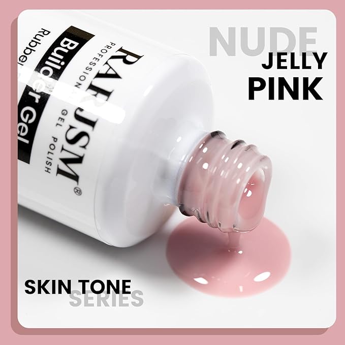 RARJSM Rubber Base Coat Gel Polish Nude Jelly Pink Skin Tone Rubber Base Gel for Nails Natural Nude Color French Manicure Extend Gel Soak Off Curing Requires Single Bottle 15ml Salon Home DIY Use