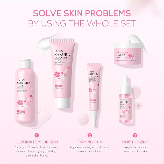 Skin Care, Skin Care Set, Skin Care Kit with Cleanser, Toner, Serum, Eye Cream, Face Cream for Women Teen Girls Mom Daughter Women Beauty Gift Sets 5pcs (Large Capacity Version)