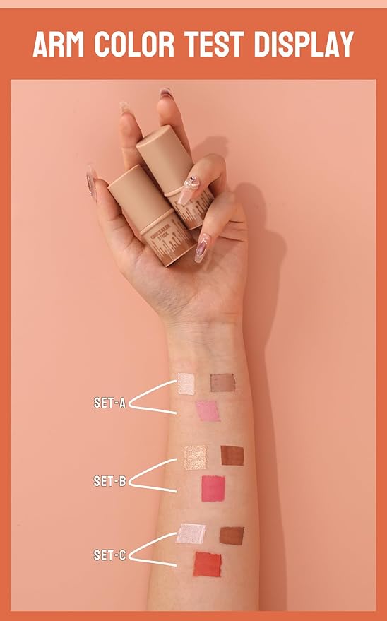 3Pcs Contour Stick Set，3 Colors Contour Stick Makeup Set， Long-Lasting Waterproof Concealer Stick Kit，Cream Blush & Highlighter Bronzer Pen (SET-B)