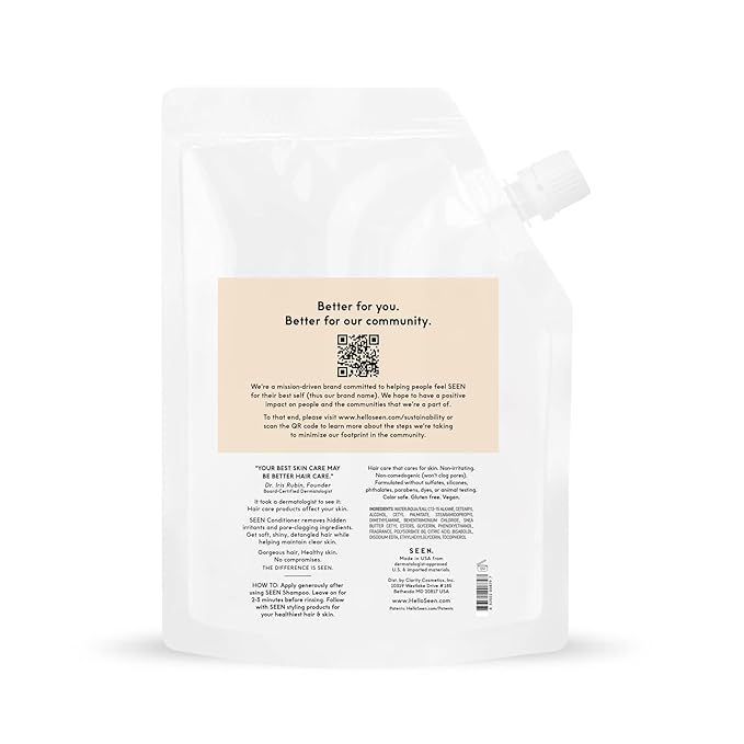 SEEN Conditioner Eco-Refill - Scented- Non-Comedogenic & Sulfate-Free Hair Conditioner- Dermatologist-Developed -Safe for Sensitive & Acne Prone Skin