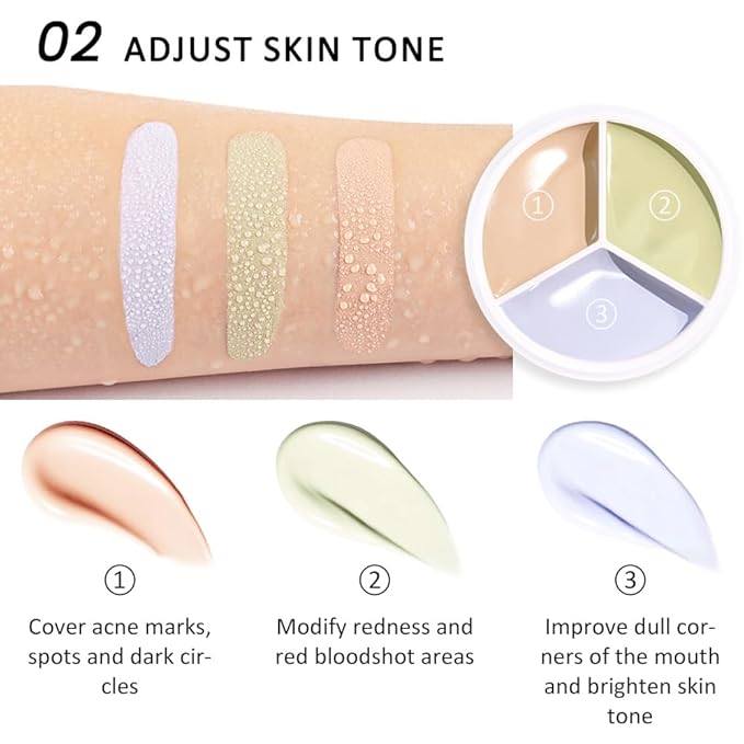Kaely Tri Color Concealer Pot,Color Correcting Concealer for Dark Circles Spots,3 Color Cream Concealer Full Coverage,Foundation Contour Makeup Palettes,under Eye Brightener corrector de ojeras,02