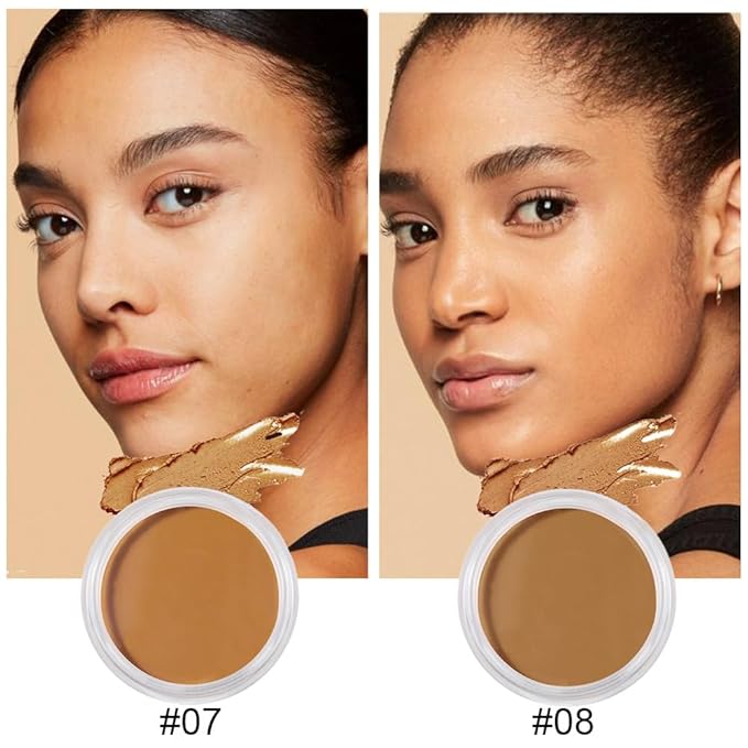 Kaely 2Pcs Cream Pot Concealer Full Coverage Set,Conceal Brighten Dark Circles,under Eye Color Correcting Concealer,Waterproof Foundation Palette with Brush,corrector de ojeras,Vegan Makeup,07+08
