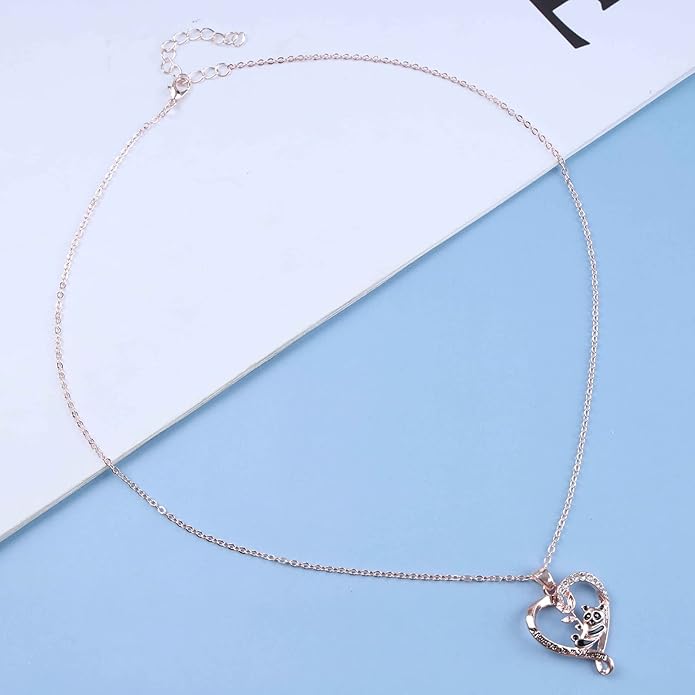 Silver Crystal Panda Necklace Choker Vintage Heart Panda Pendant Cute Animal Necklace Charm Jewelry I Love You Forever Birthday Gifts for Kids Women and Girls