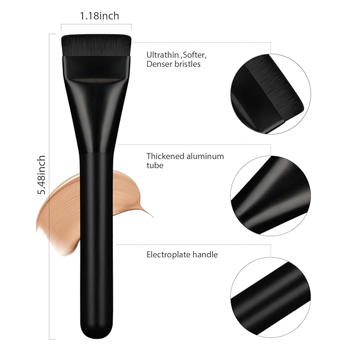 Flat Foundation Brush,Korean Makeup Brush Spatula Facial Brush for Liquid Foundation,Premium Face Makeup Brush for Blending Cream (Black)