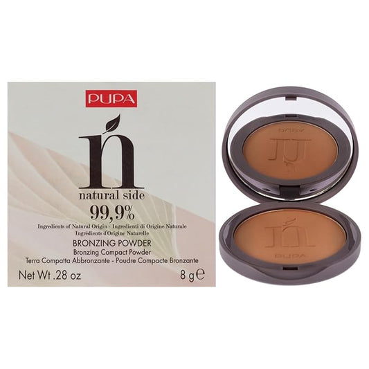 PUPA Milano Natural Side Bronzing Powder 002 Natural Bronze - Add Warmth and Glow to Skin - Easy Blending Bronzer Contour Makeup Powder to Brighten Complexion - Natural Formula - 0.28 oz