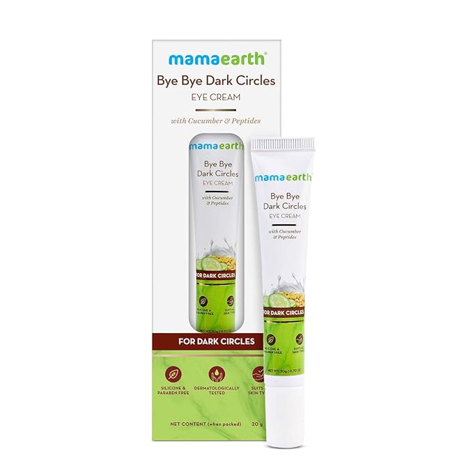 Mamaearth Bye Bye Dark Circles Eye Cream | with Cucumber & Peptide | Reduces Puffiness, Bags & Wrinkles | Nourishes Under Eye Skin | Suits All Skin Types | 0.70 Oz (20g)