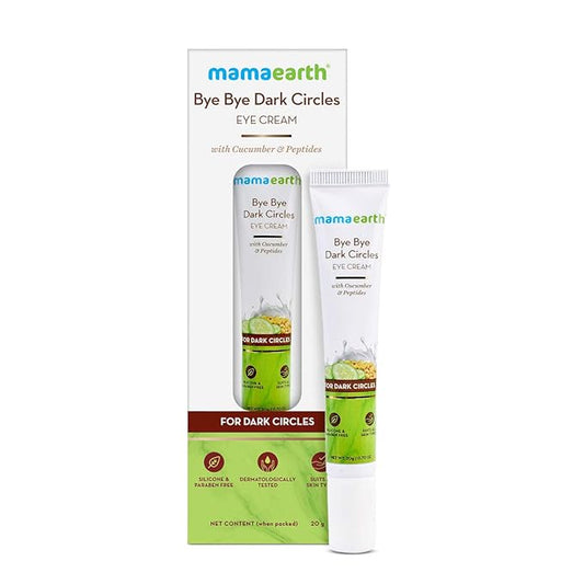 Mamaearth Bye Bye Dark Circles Eye Cream | with Cucumber & Peptide | Reduces Puffiness, Bags & Wrinkles | Nourishes Under Eye Skin | Suits All Skin Types | 0.70 Oz (20g)