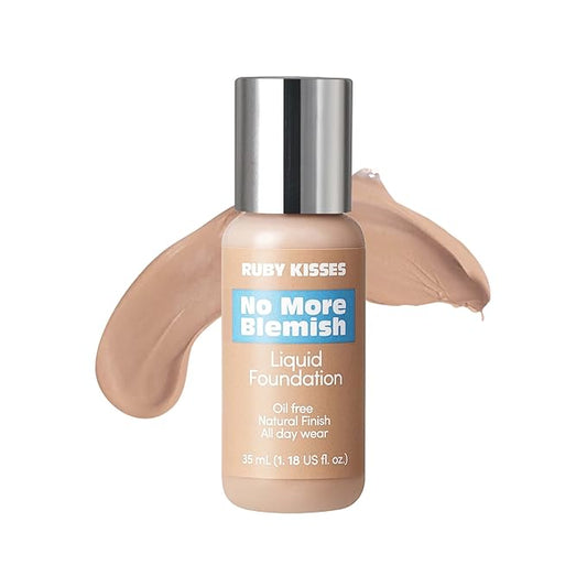 Ruby Kisses Liquid Foundation No More Blemish Oil-Free Foundation Korean Makeup 1.18 Fl Oz (Rich Beige)