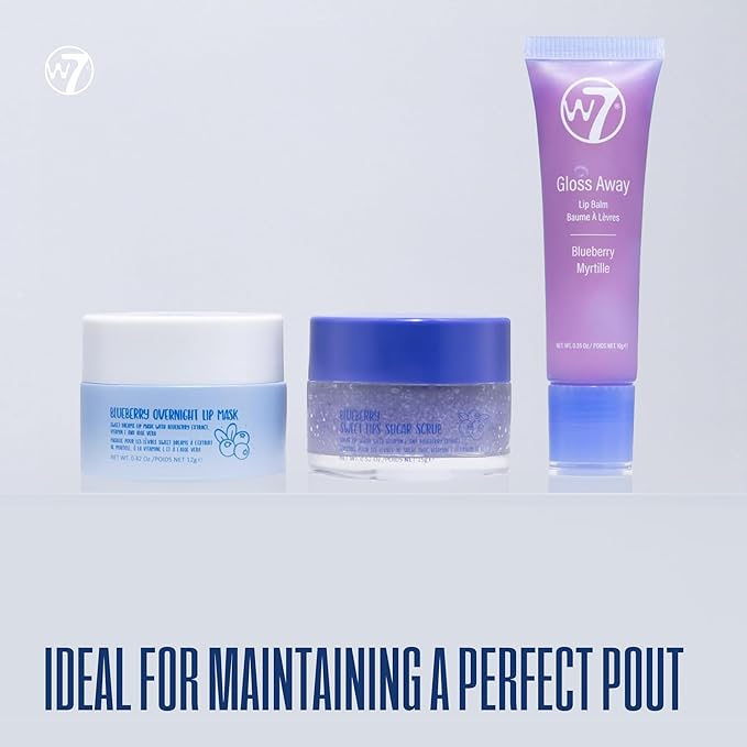 W7 Sweet Dreams Lip Care Trio - 3 Piece Set - Overnight Lip Mask, Lip Balm & Lip Scrub - Blueberry