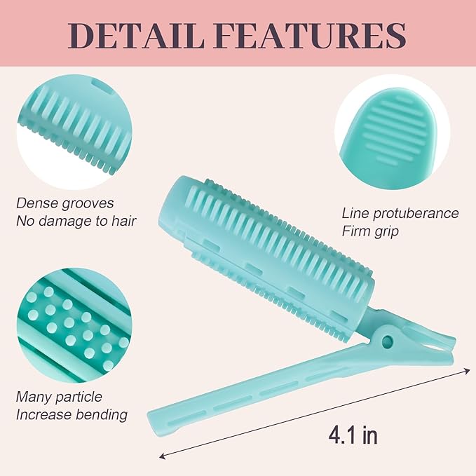 4PCS Volumizing Hair Clips for Root Lift & Volume - Instant Bangs Roller Clips for Effortless Curls & Lift - Velcro Rollers For Hair - Hair Rollers For Women - Cyan